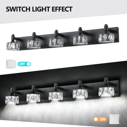 5-Light Matte Black LED Vanity Light with Crystal Glass - view 6