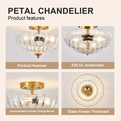 11.8" 3-Light Gold Semi-Flush Ceiling Light with Flower Glass - view 5
