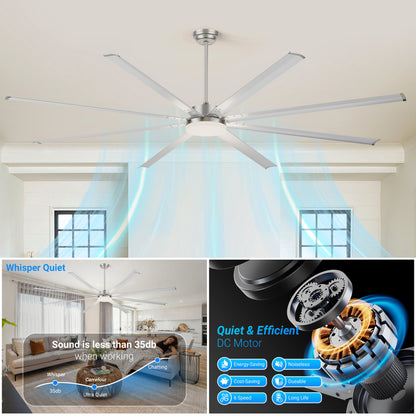 96" Silver Industrial Ceiling Fan with Light & Remote - view 6