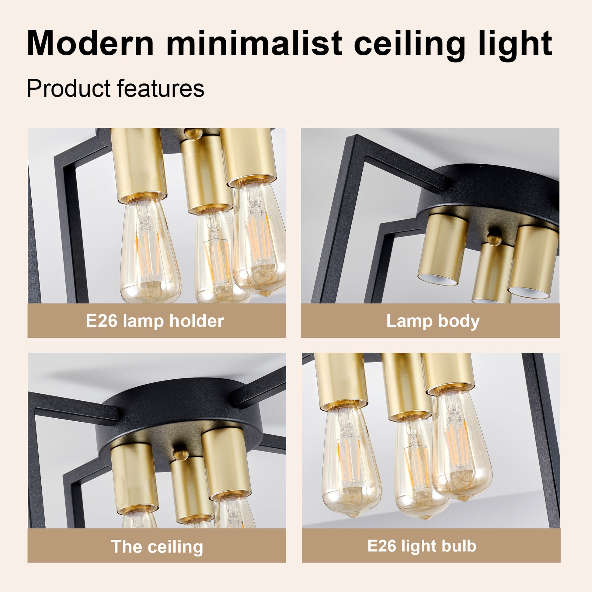 3-Light Black & Gold Geometric Semi Flush Chandelier - view 7
