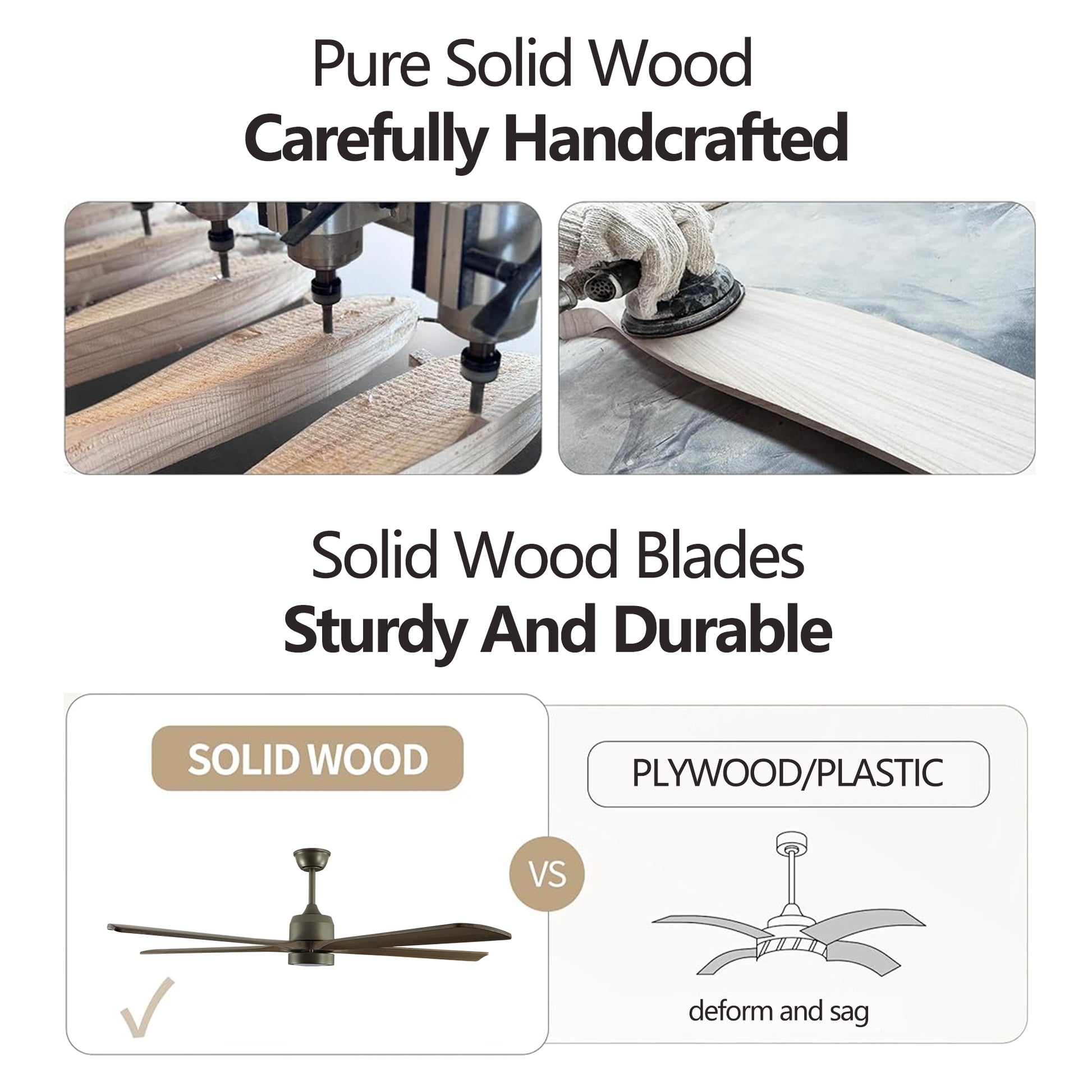60" Olive Green Wood Ceiling Fan with Remote - view 7