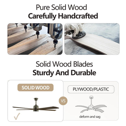 60" Olive Green Wood Ceiling Fan with Remote - view 7