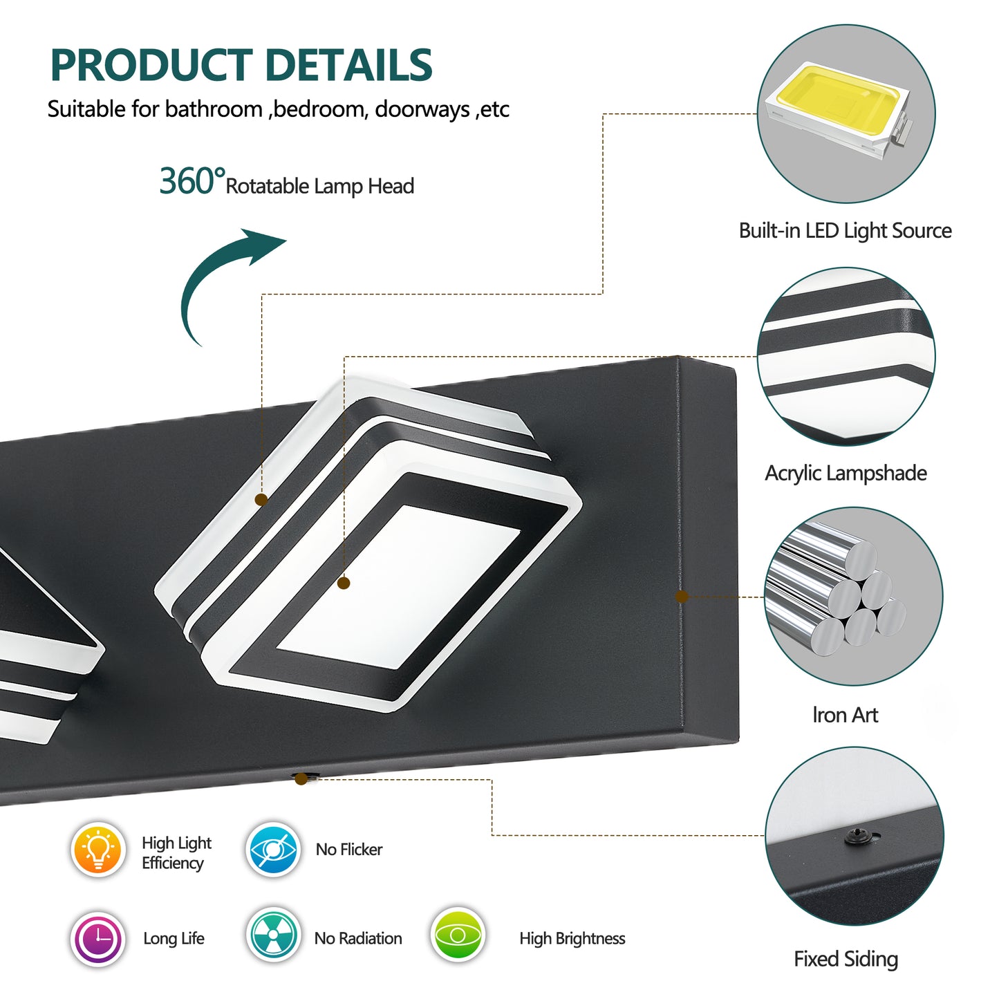 3-Light Matte Black Up & Down LED Vanity Wall Light - view 7