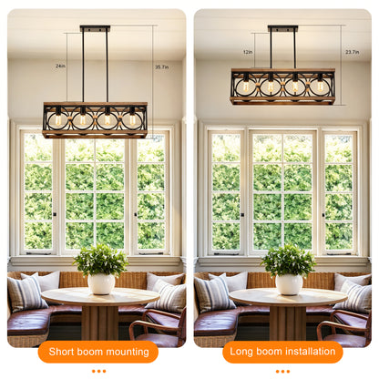 31.6" 4-Light Wood & Black Farmhouse Chandelier - view 8