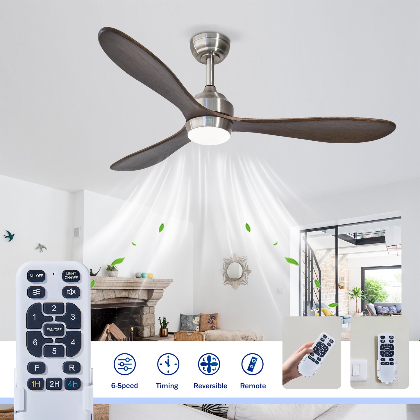 52" Nickel Solid Wood Ceiling Fan with Remote - view 10