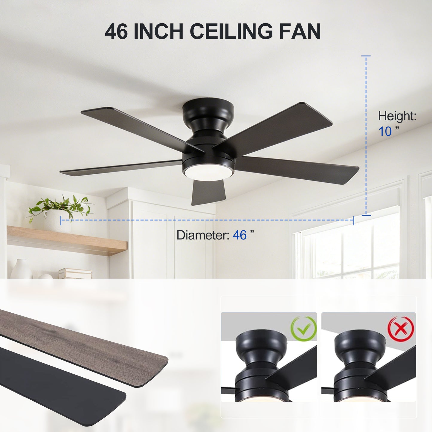 46" Matte Black Plywood Blade Ceiling Fan with Remote - view 15