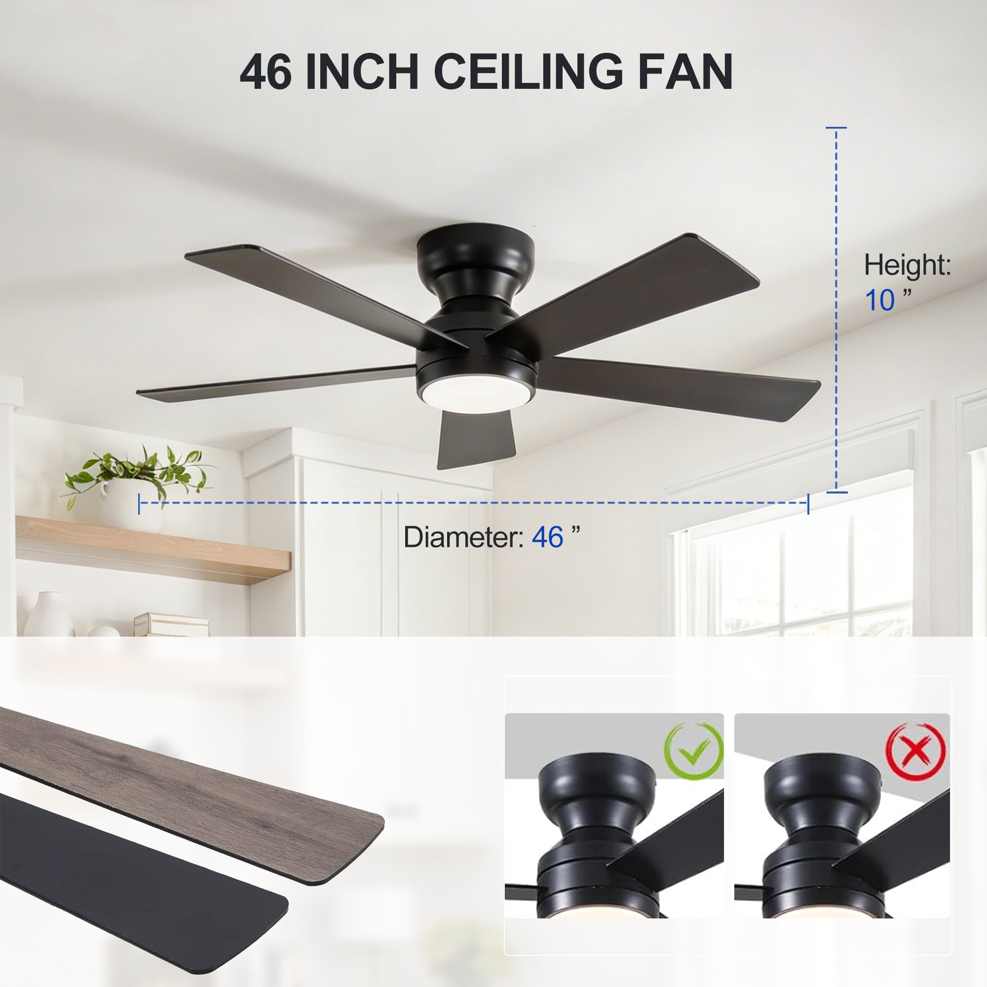 46" Matte Black Plywood Blade Ceiling Fan with Remote - view 15