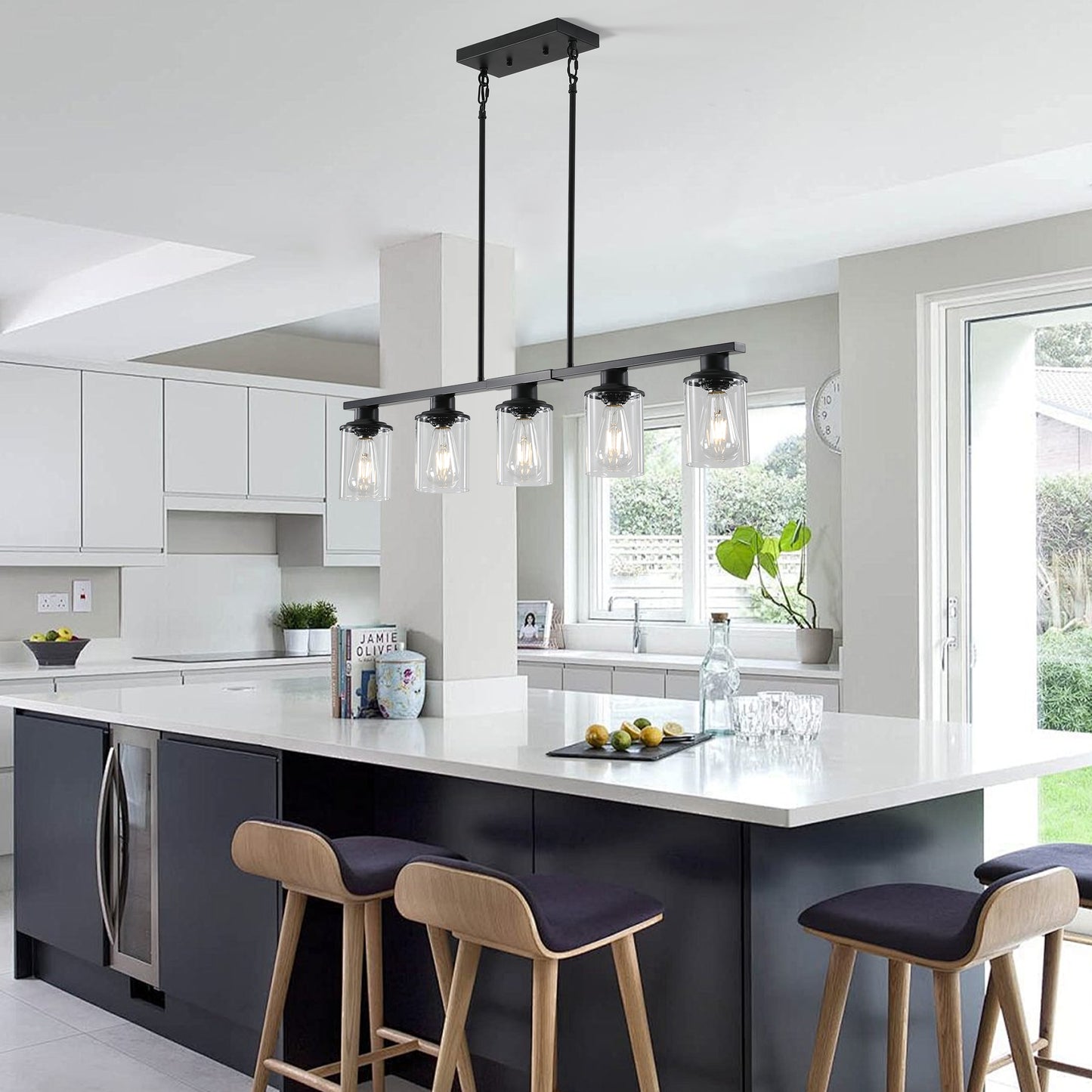 37" 5-Light Matte Black Industrial Chandelier - view 2