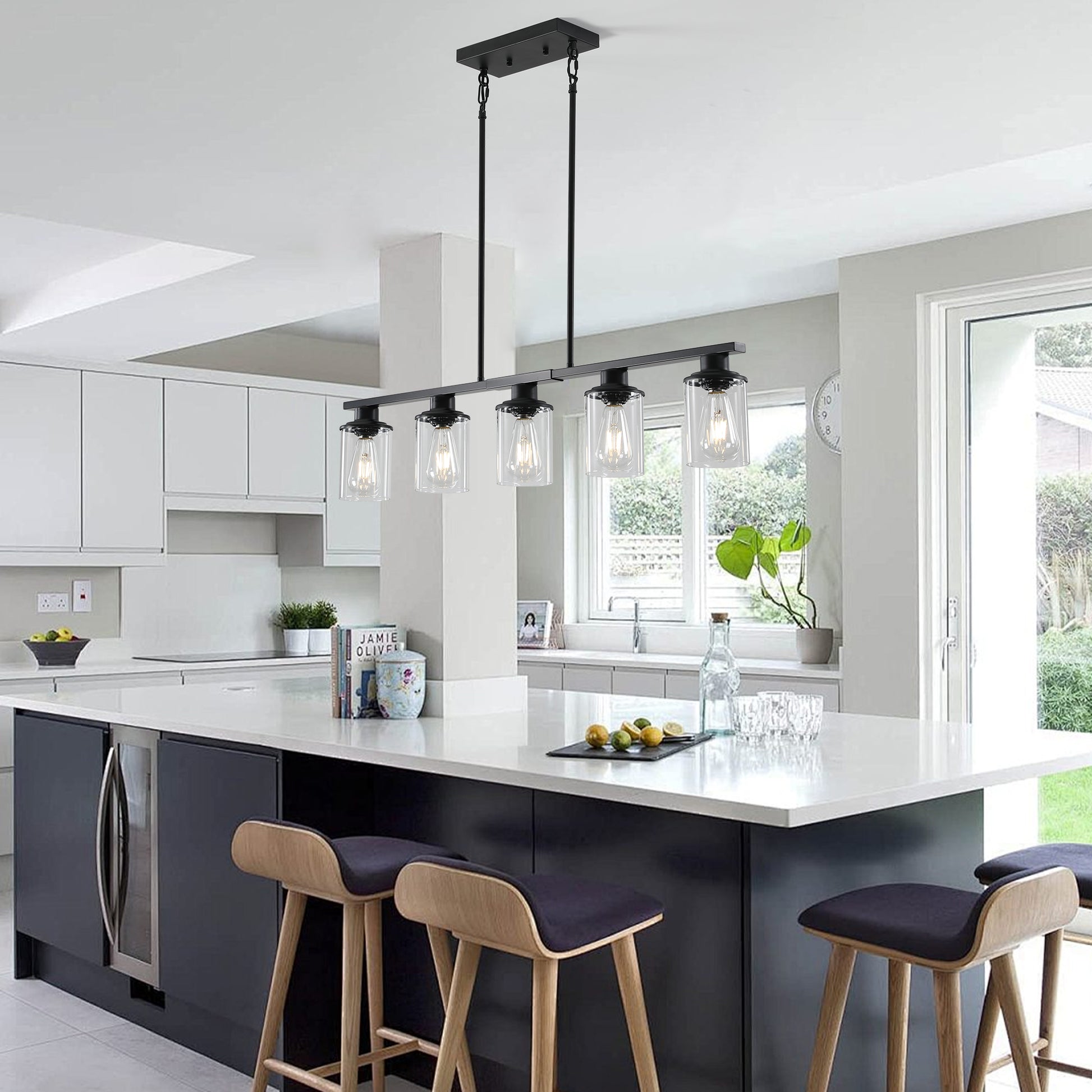 37" 5-Light Matte Black Industrial Chandelier - view 2