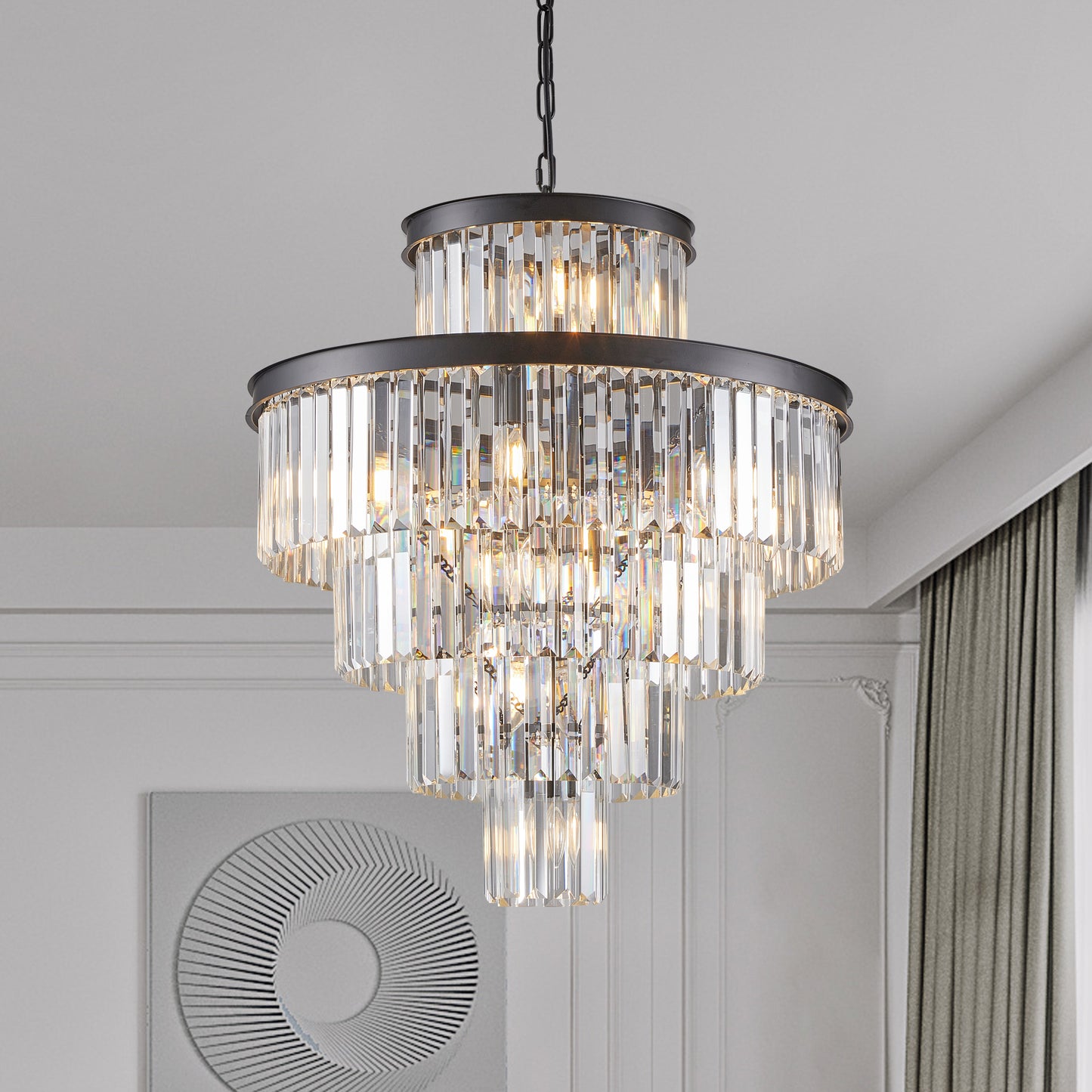 24" 5-Tier Black Crystal Chandelier, 15-Light