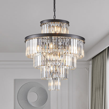 24" 5-Tier Black Crystal Chandelier, 15-Light