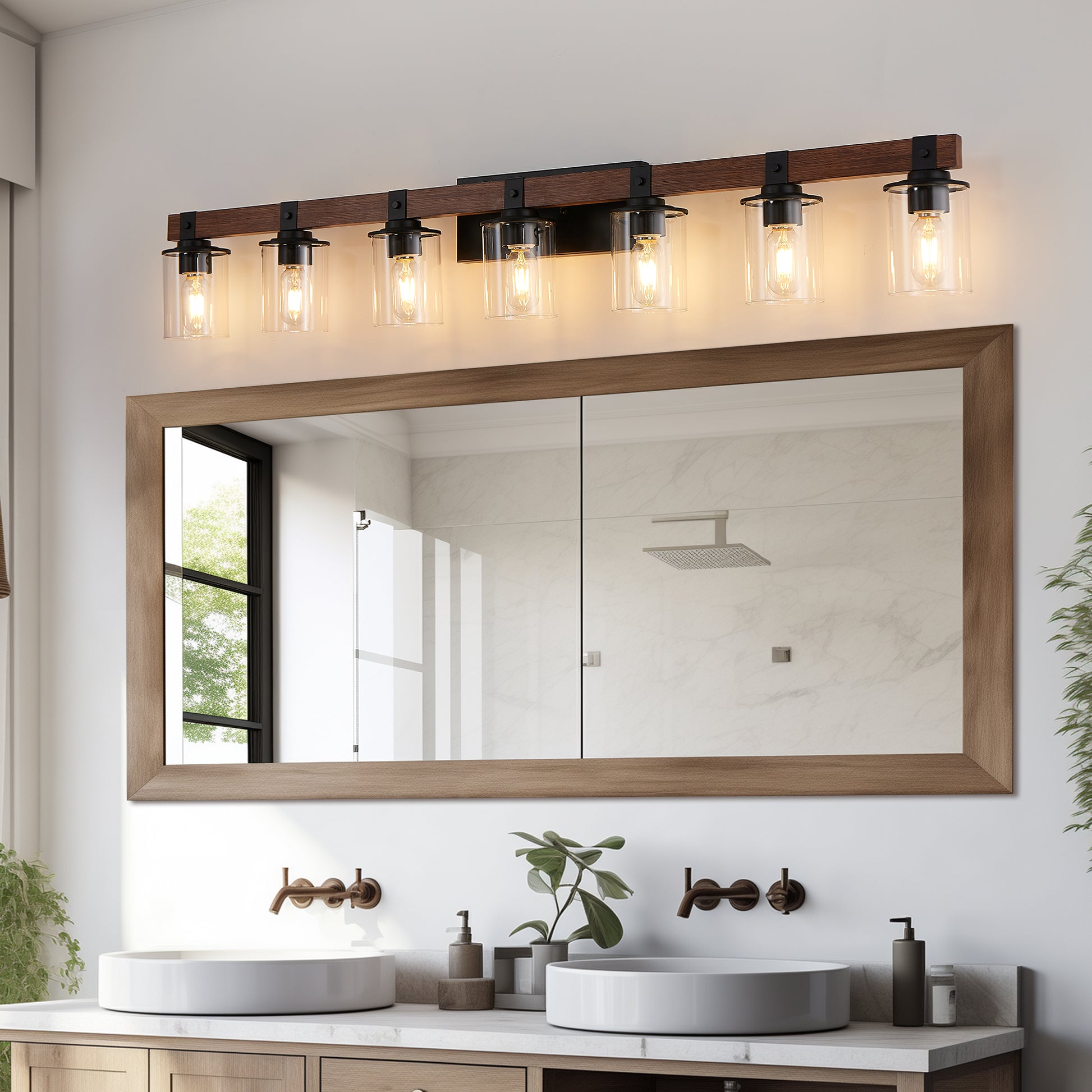 50" 7-Light Farmhouse Vanity Light with Wood Accent - view 3