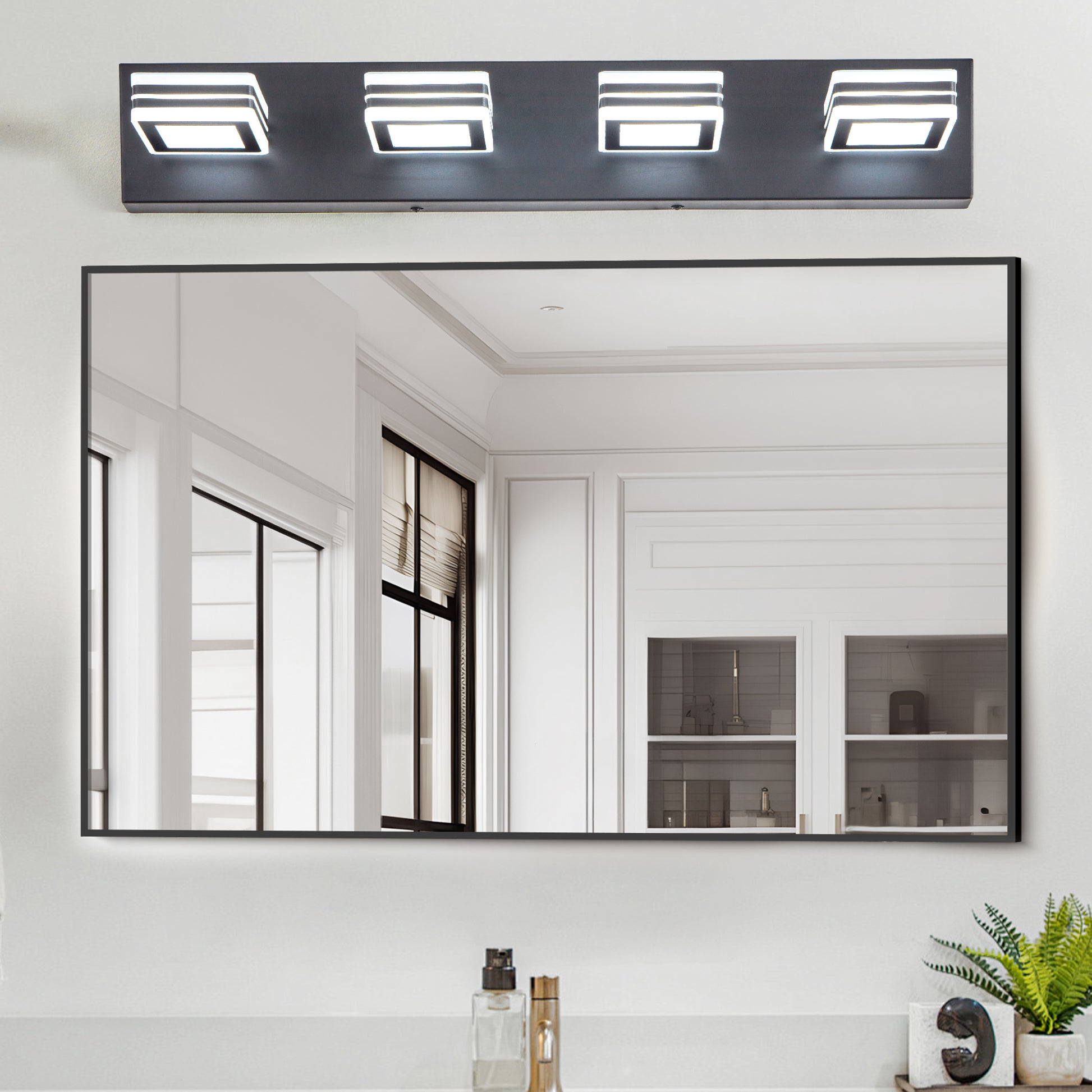 26" 4-Light Black LED Vanity Light with Acrylic Shades - view 2
