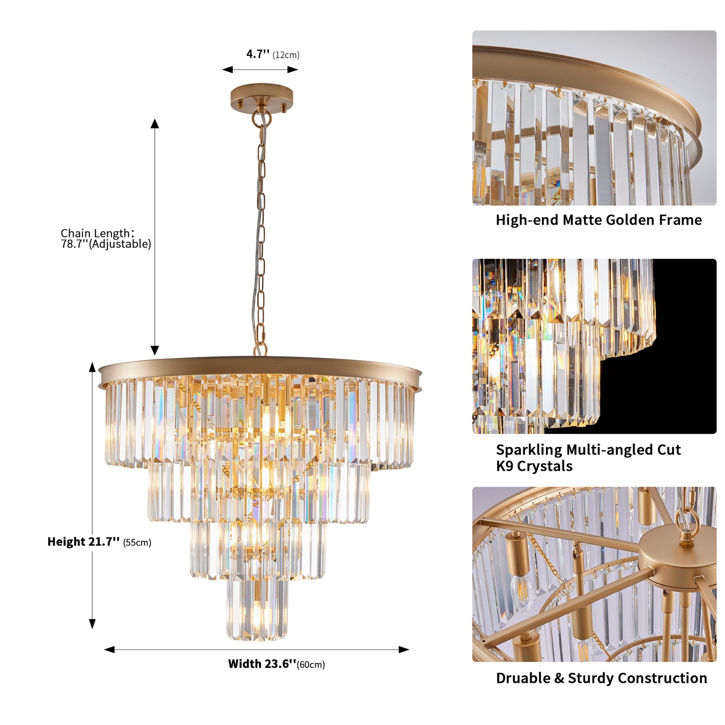 24" Modern Gold 4-Tier Crystal Chandelier - view 9