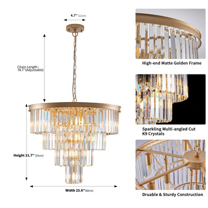 24" Modern Gold 4-Tier Crystal Chandelier - view 9