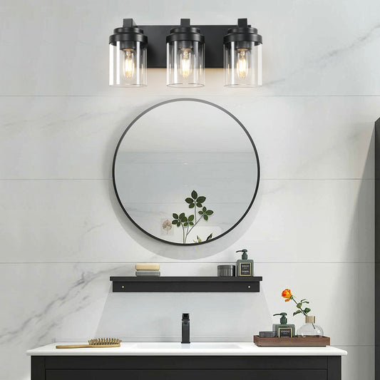 3-Light Matte Black Vanity Light with Clear Glass Shades - view 2