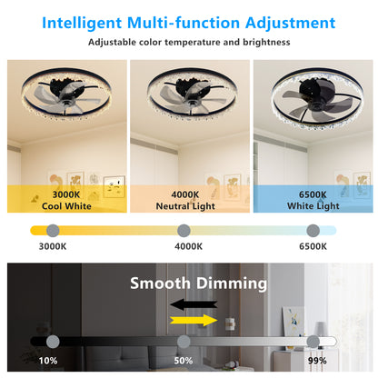 20" Black Flush Mount Ceiling Fan with Dimmable LED - view 3