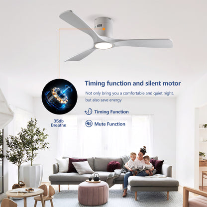52" Matte White Solid Wood Ceiling Fan with Dimmable LED - view 10
