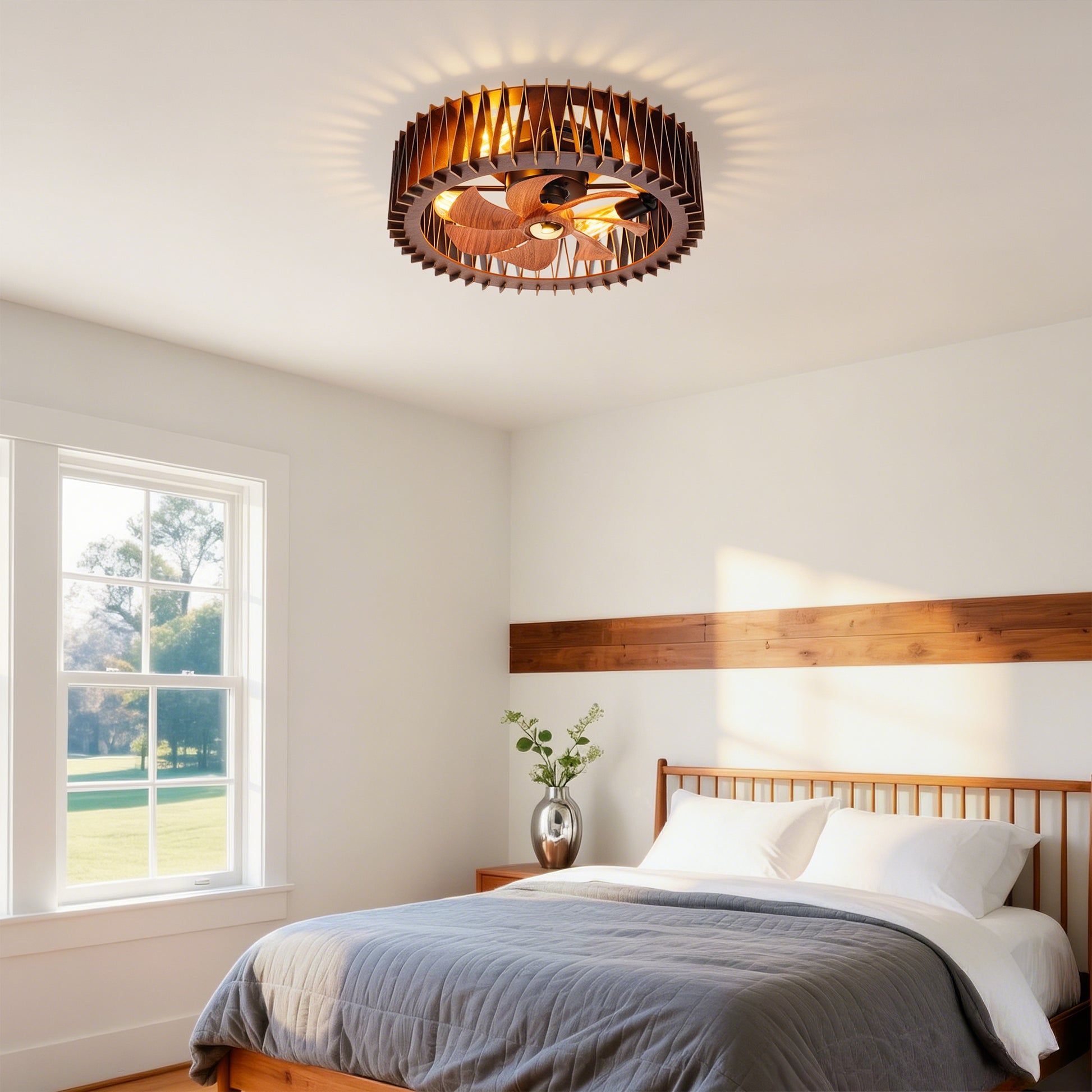 20" Wood Flush Mount Ceiling Fan with Remote - view 5