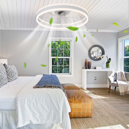20" White Flush Mount Ceiling Fan with Dimmable LED & Remote