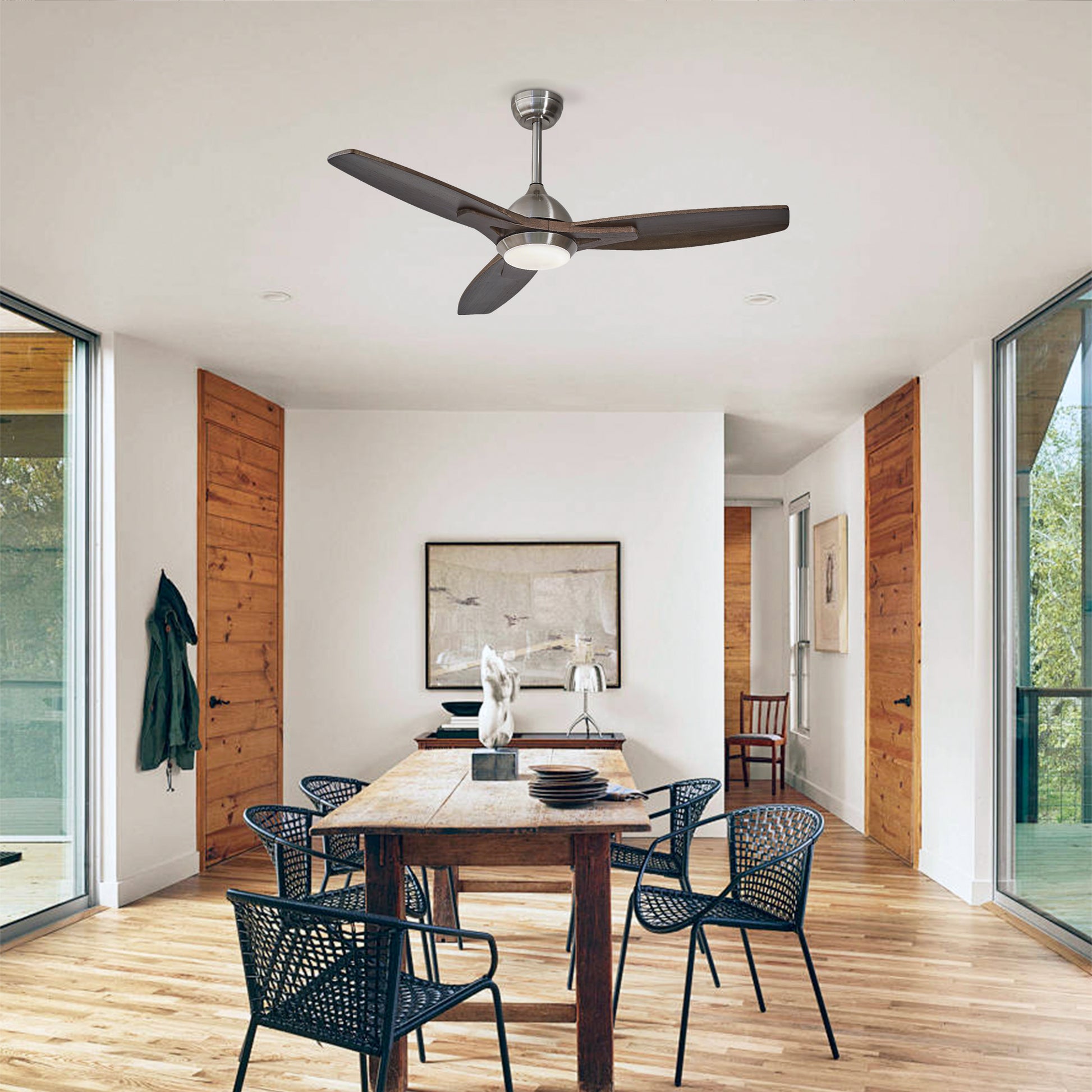 52" Nickel & Wood Reversible Ceiling Fan with Light - view 4
