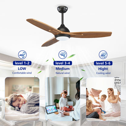 52" Matte Black & Wood Ceiling Fan with Light - view 11