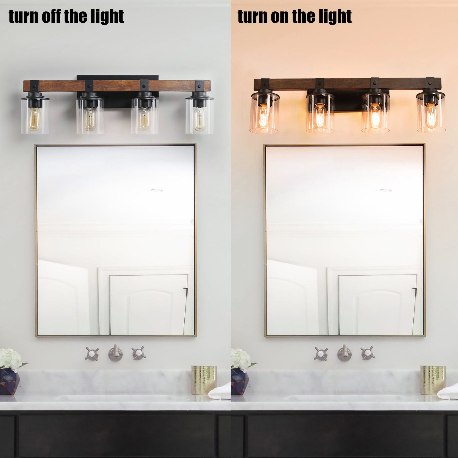 27" 4-Light Farmhouse Vanity Light with Wood Accents - view 4