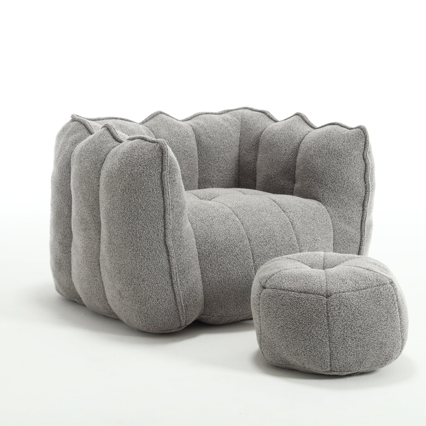 Soft Chenille Bean Bag Chair with Footstool – Grey