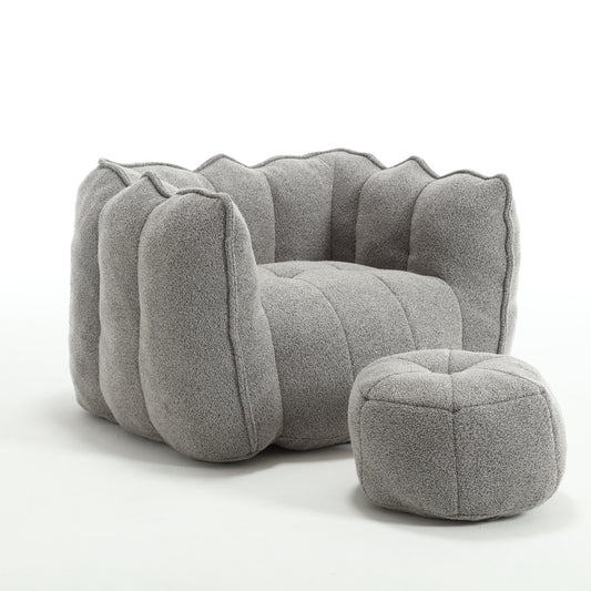 Soft Chenille Bean Bag Chair with Footstool – Grey