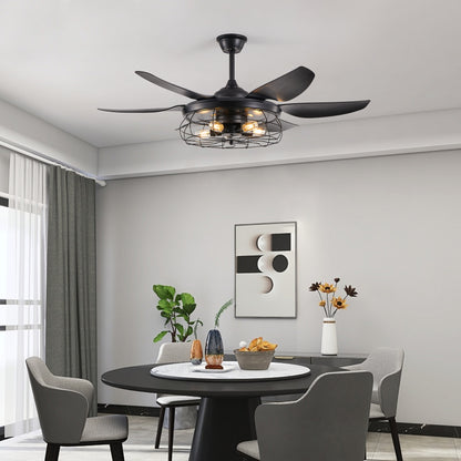 52" Black Industrial Caged Ceiling Fan with Light - view 3