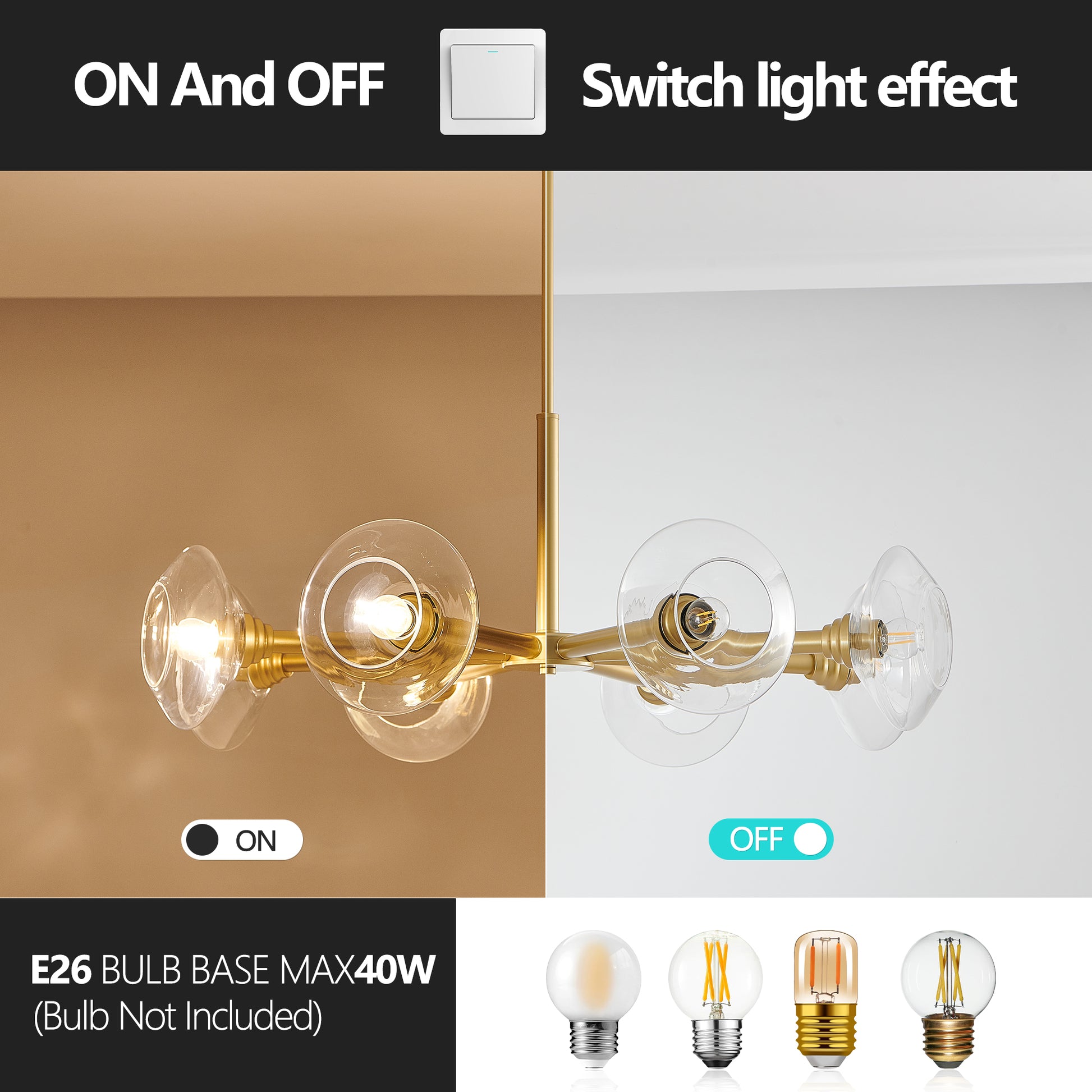 36" 8-Light Gold Sputnik Chandelier with Clear Glass - view 8