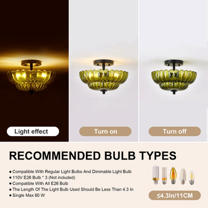 3-Light Green Glass Semi Flush Mount Ceiling Light - view 8