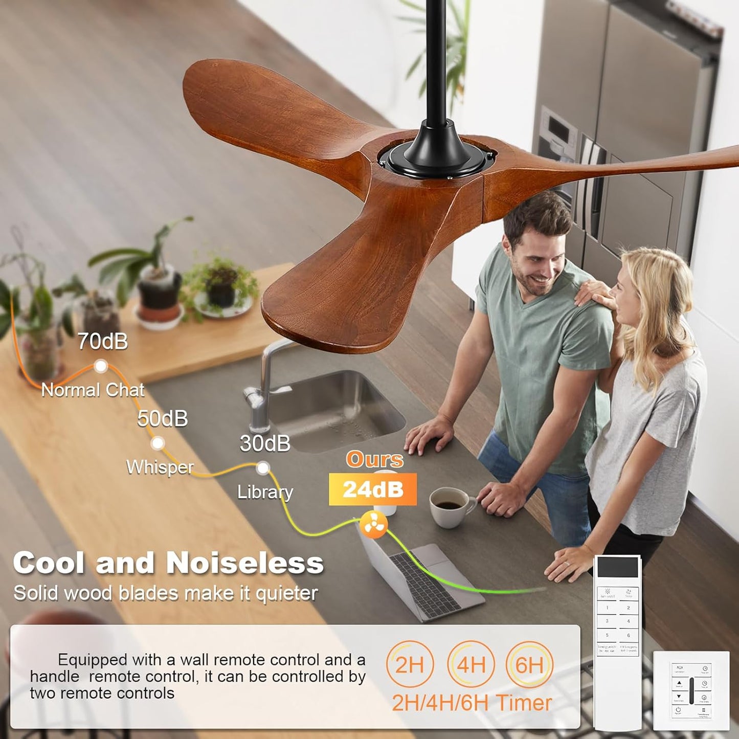 36" Walnut Wood Ceiling Fan with Remote - view 17