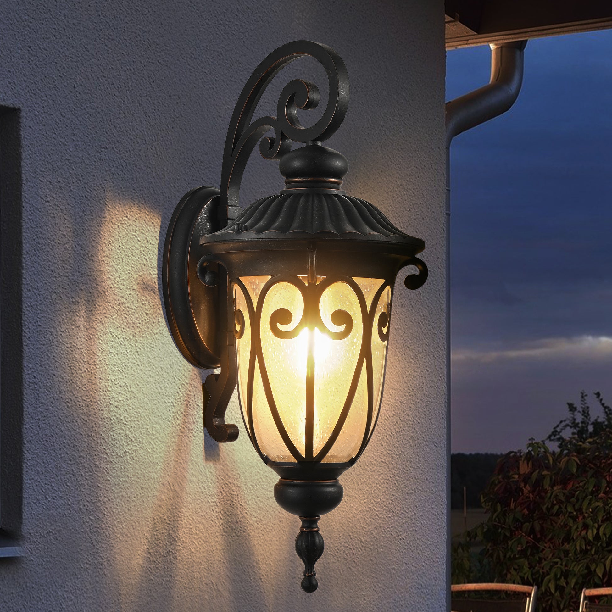 23"H Black Outdoor Wall Lantern with Bubble Glass