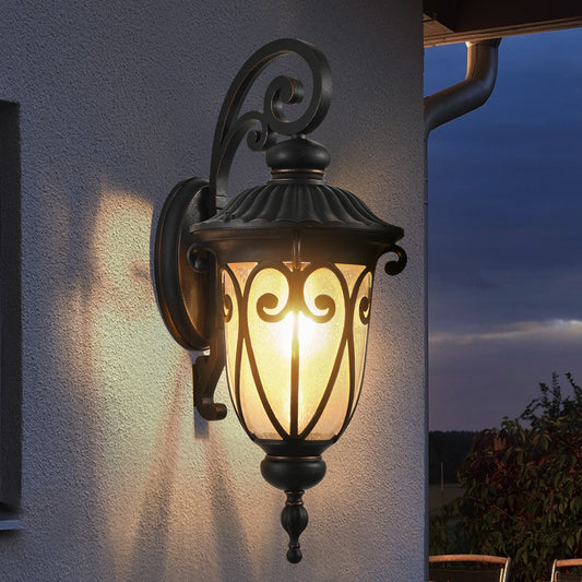 23"H Black Outdoor Wall Lantern with Bubble Glass
