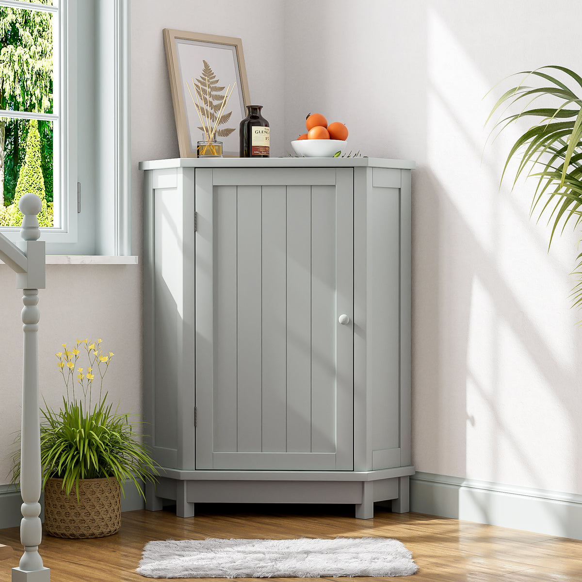 31" Gray Corner Bathroom Cabinet with Adjustable Shelf