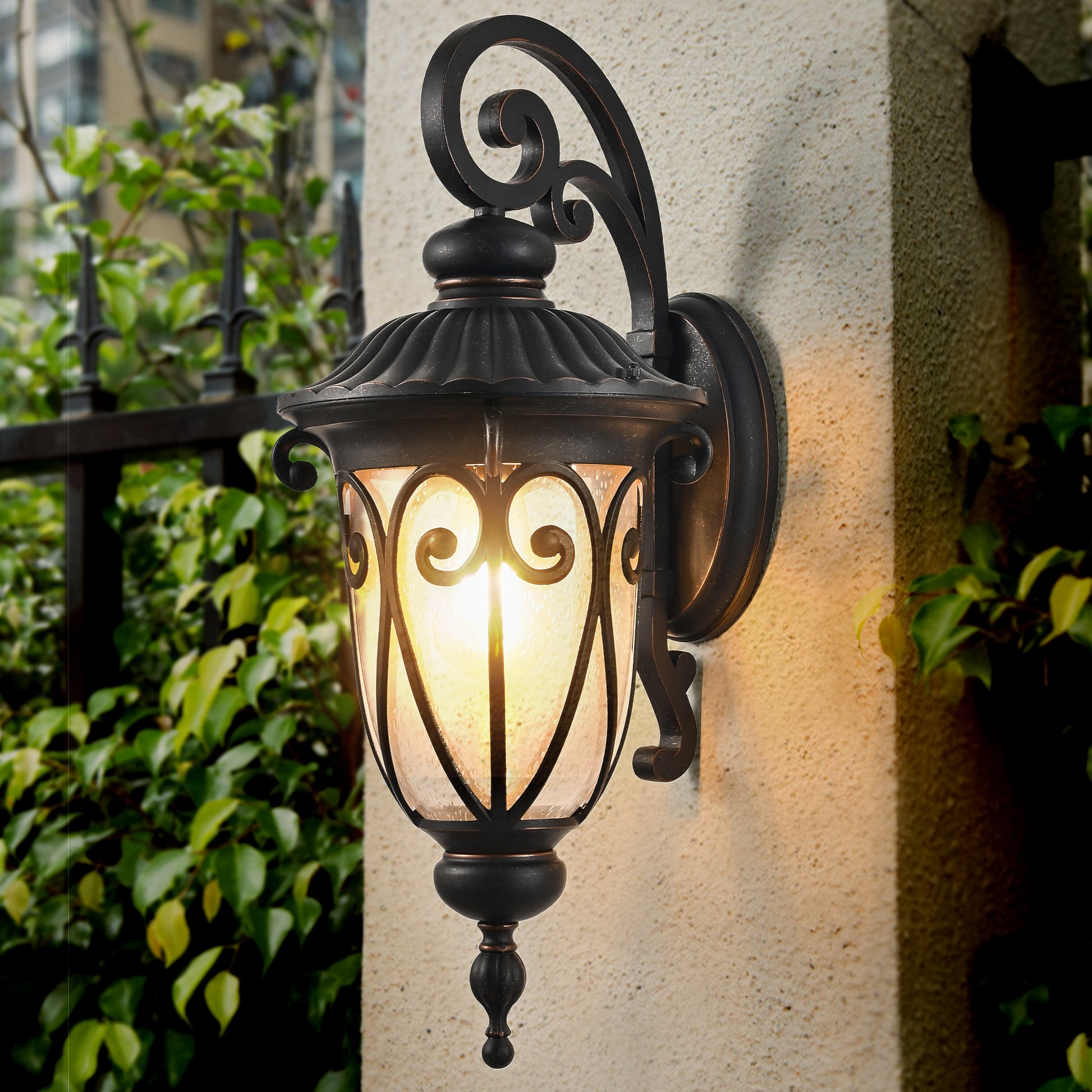 23"H Black Outdoor Wall Lantern with Bubble Glass - view 3