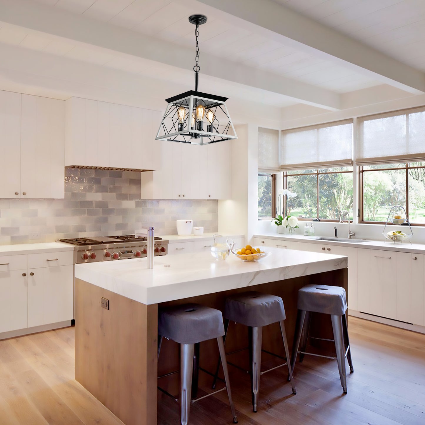 4-Light White Farmhouse Chandelier - view 4