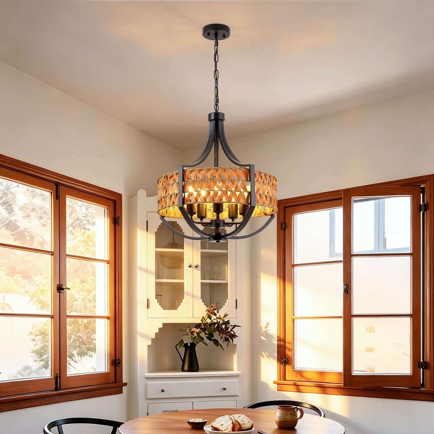 19.7" 5-Light Black Rattan Boho Chandelier - view 2