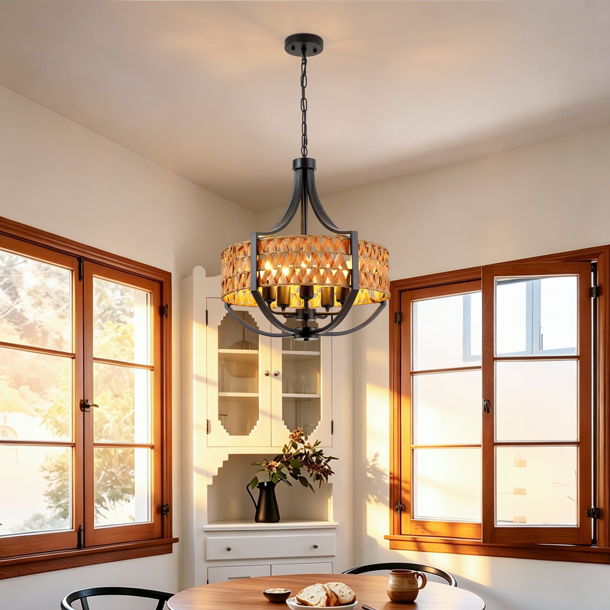 19.7" 5-Light Black Rattan Boho Chandelier - view 2