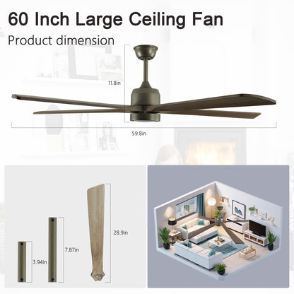 60" Olive Green Wood Ceiling Fan with Remote - view 8