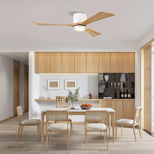 52" Matte White & Natural Wood Ceiling Fan with Remote - view 2