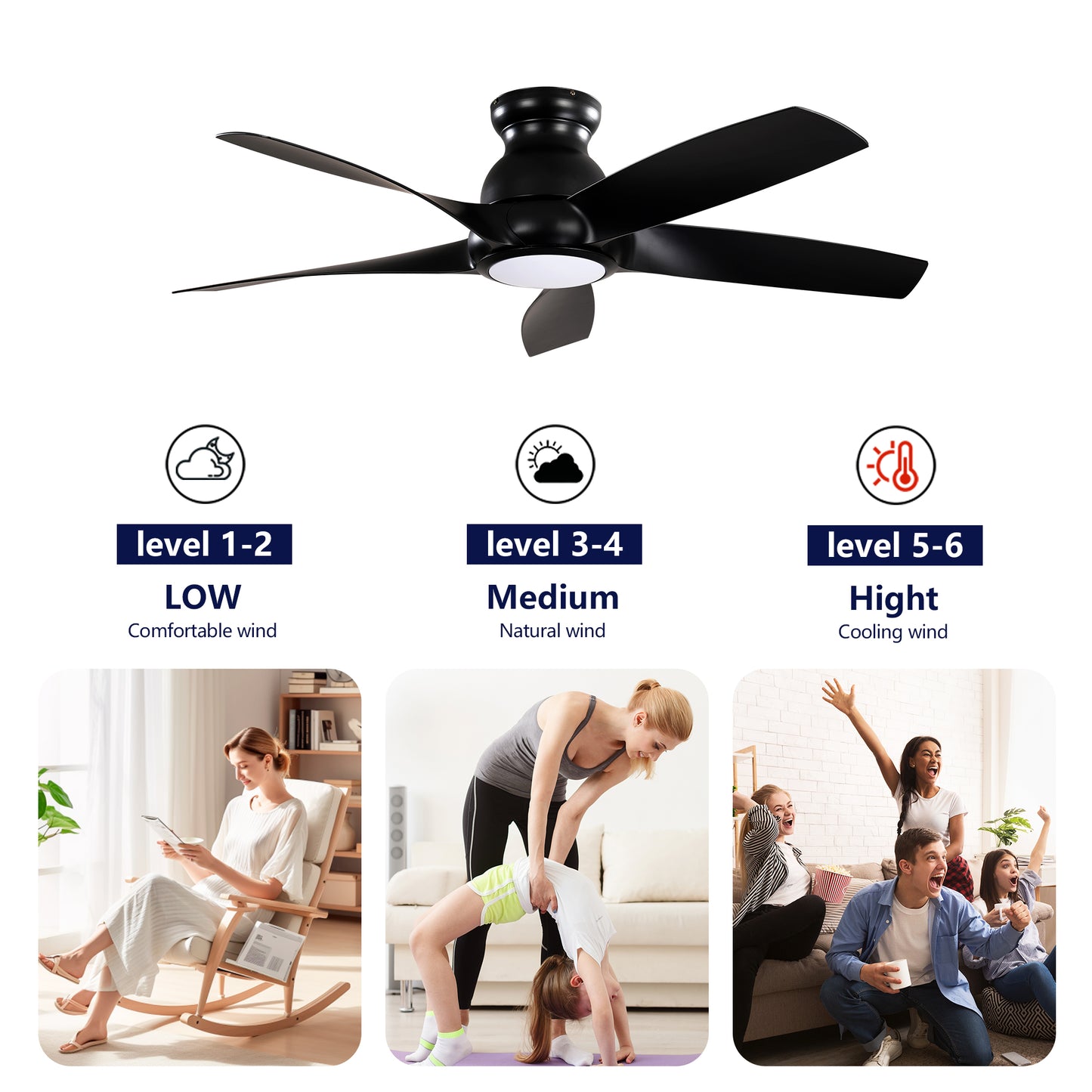 56" Matte Black 5-Blade Ceiling Fan with Remote - view 11