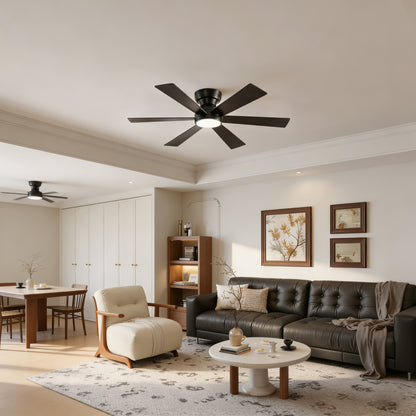 46" Matte Black Flush Mount Ceiling Fan with Remote - view 5