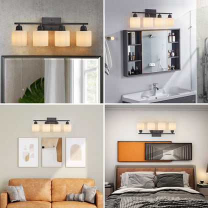 4-Light Black Vanity Wall Light with Frosted Glass - view 6