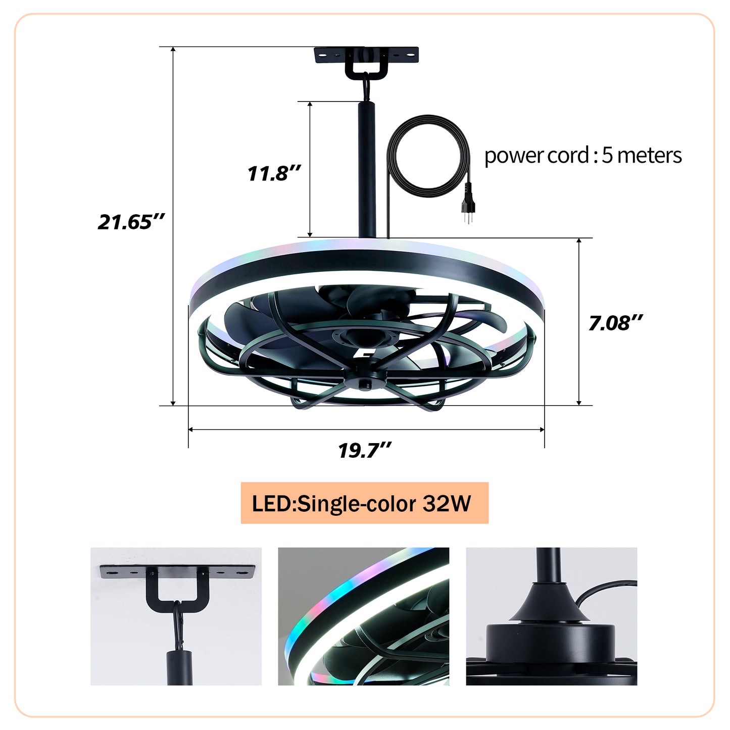Matte Black Indoor Outdoor Ceiling Fan with Dimmable LED - view 6