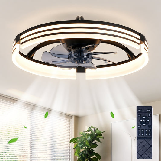 20" Matte Black Flush Mount Ceiling Fan with Dimmable LED - view 2