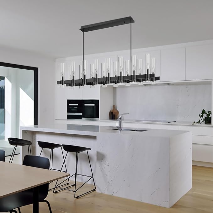 12-Light Black Linear Farmhouse Chandelier with Clear Glass - view 2