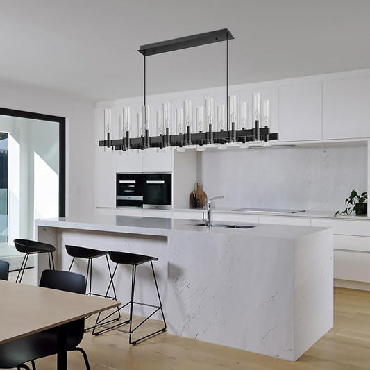12-Light Black Linear Farmhouse Chandelier with Clear Glass - view 2
