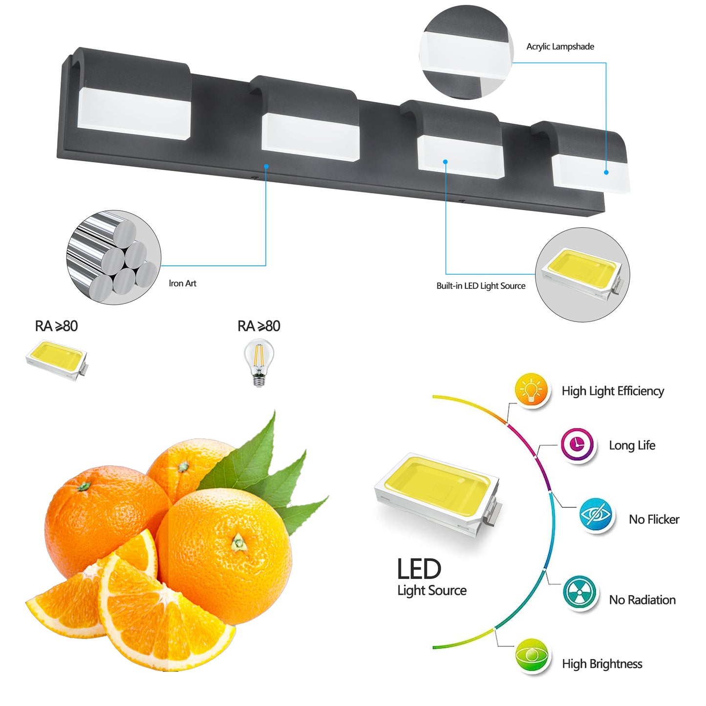 4-Light Matte Black Acrylic Vanity Light - view 7